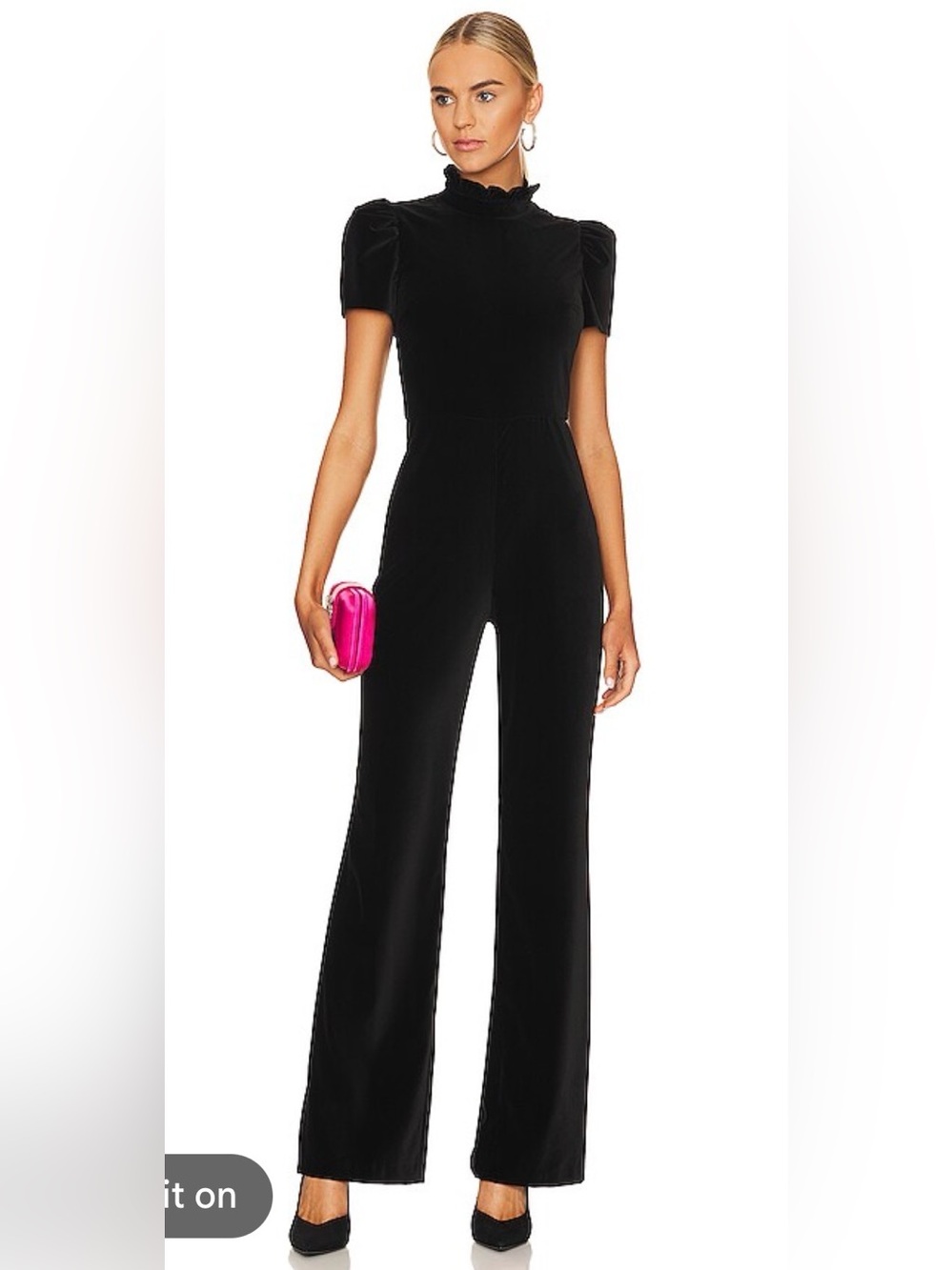 ALICE AND OLIVIA Black High-Neck Short-Sleeve Wide-Leg Jumpsuit size 6